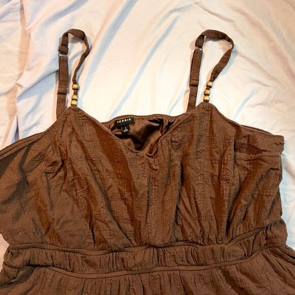 Torrid PLUS SIZE 4 Brown Textured Cotton Tiered Sleeveless Lined Midi Dress - Picture 4 of 14